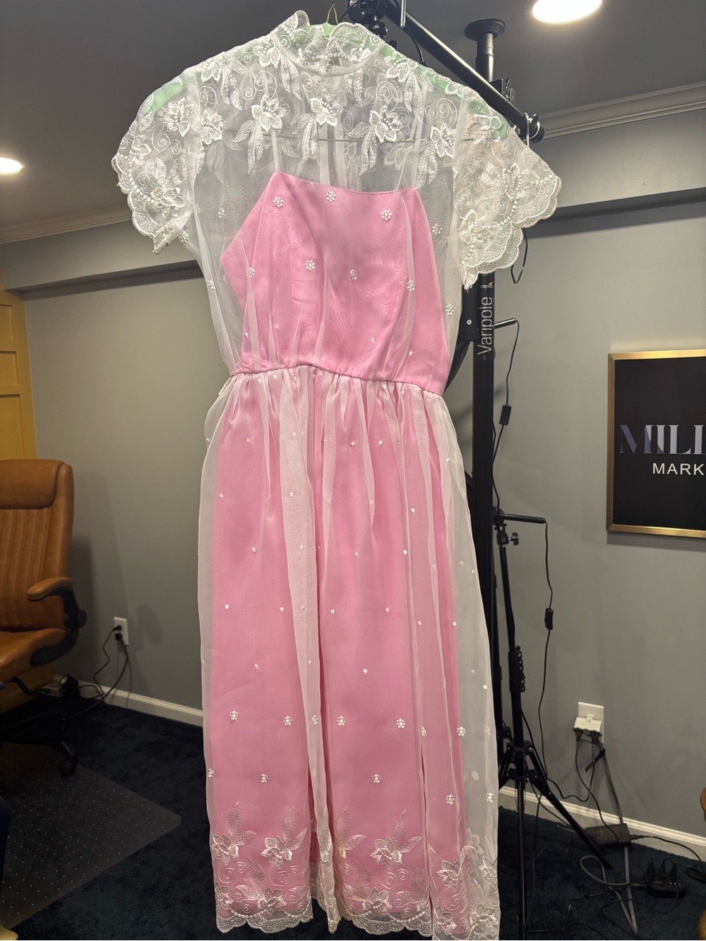 Vintage Handmade Pink Lace Overlay Dress